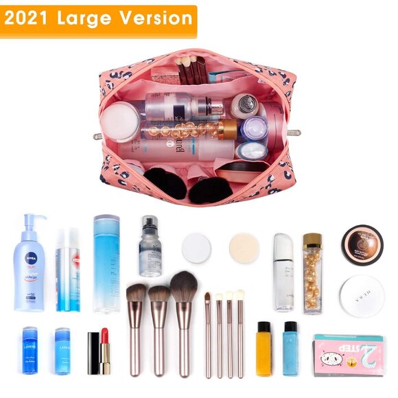 Women Pink Large Makeup Bag Zipper Pouch Travel Cosmetic Organizer - Picture 2 of 6